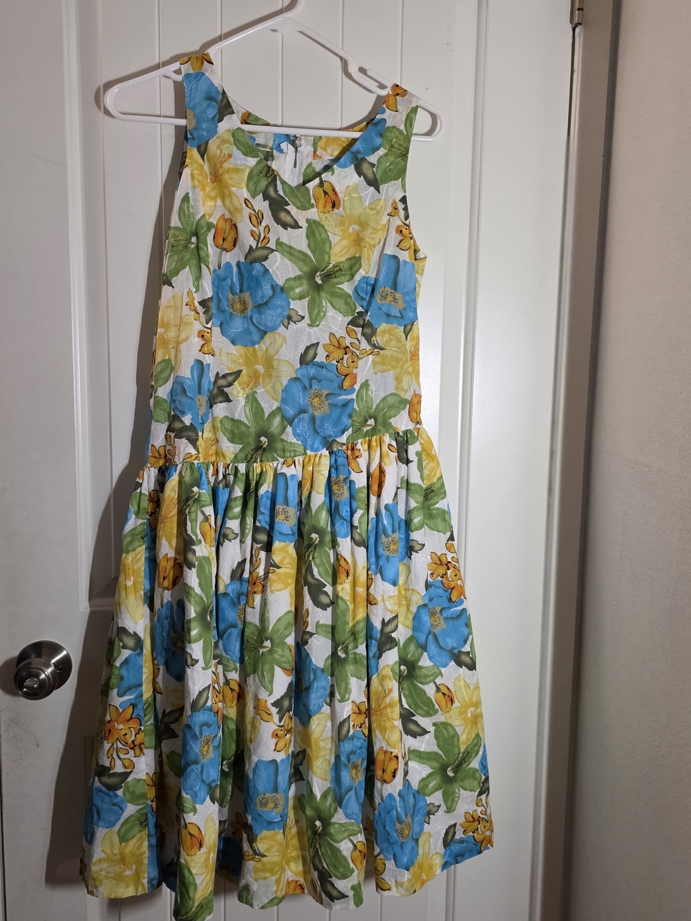 Vintage 1950's Floral Sundress with Blue and Yellow Blooms